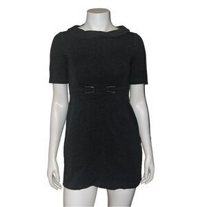 White House Black Market Dark Gray Knit Mini Dress Peter Pan Collar Sz 2 EUC